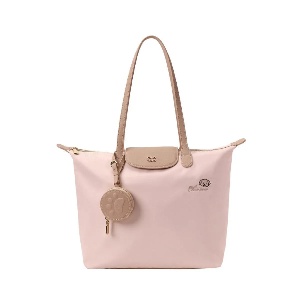 Oxford cloth tote shoulder bag in beige colour with sandwich pockets and mobile phone compartment