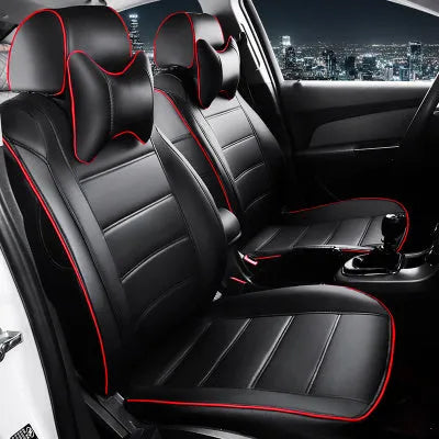 Cow leather car seat cover with binding style construction in beige colour option on passenger seat