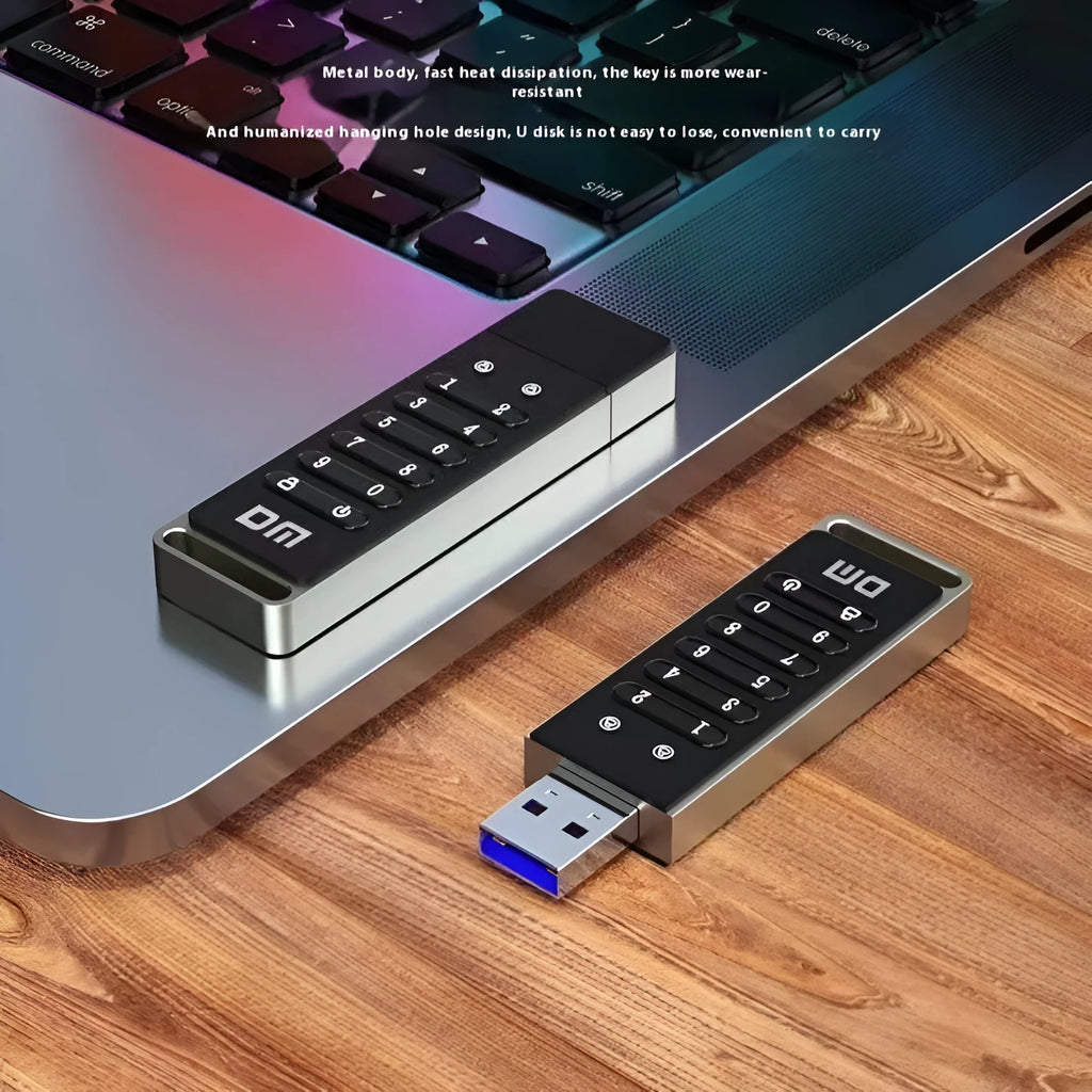 Metal fingerprint encrypted USB flash drive with 64GB capacity and USB 3.0 interface