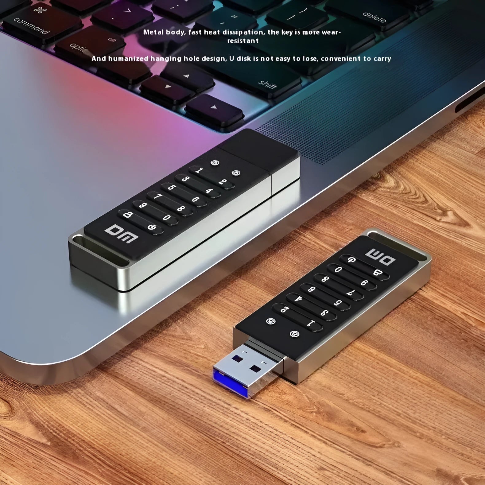Metal fingerprint encrypted USB flash drive with 64GB capacity and USB 3.0 interface