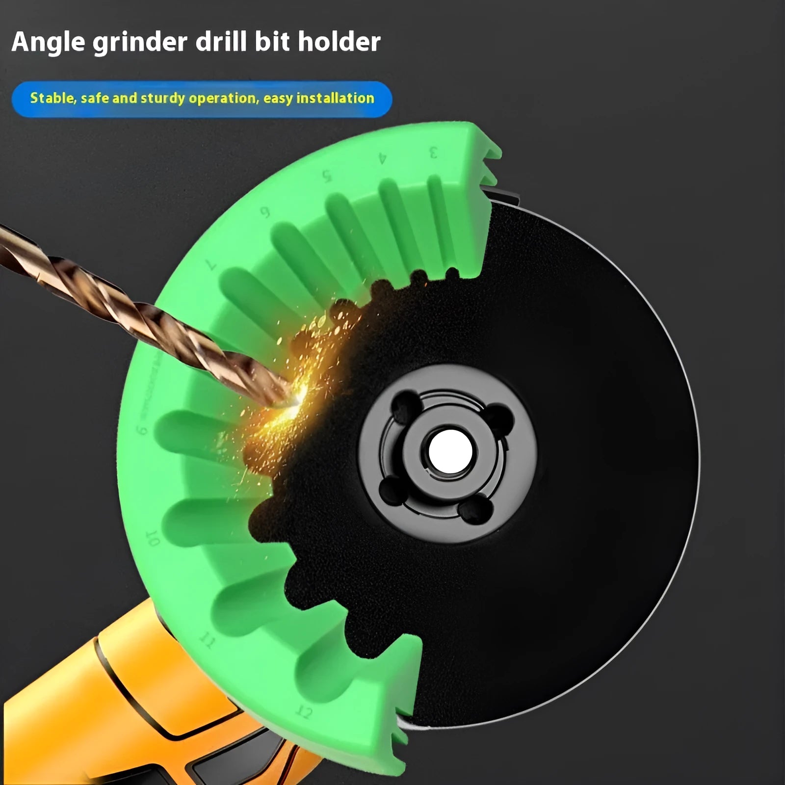 Angle grinder grinding bit bracket holder in yellow, green, or black for silicon sealant application bits
