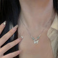 Hetian jade butterfly bracelet or necklace in electroplated copper, women's niche jewellery, silver tone