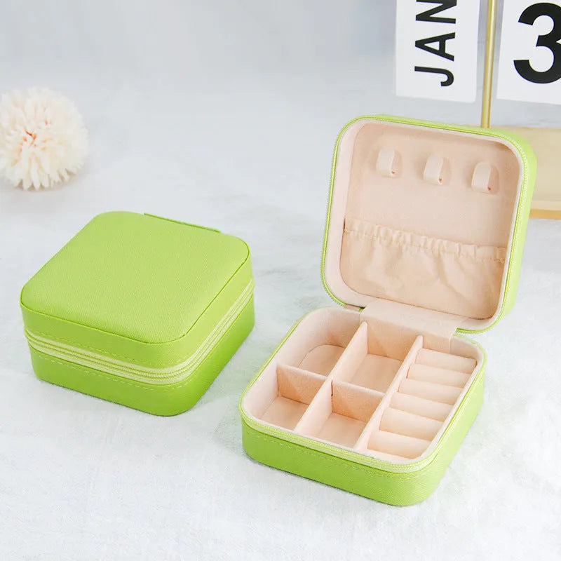 Small leather ins style jewellery box 10x10x5cm cross pattern colours portable storage
