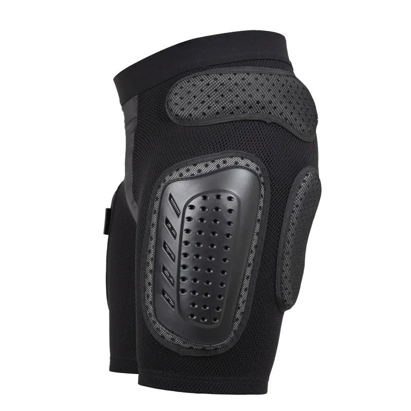 Black cycling multifunctional hip pad protective pants showing the hip protection area.