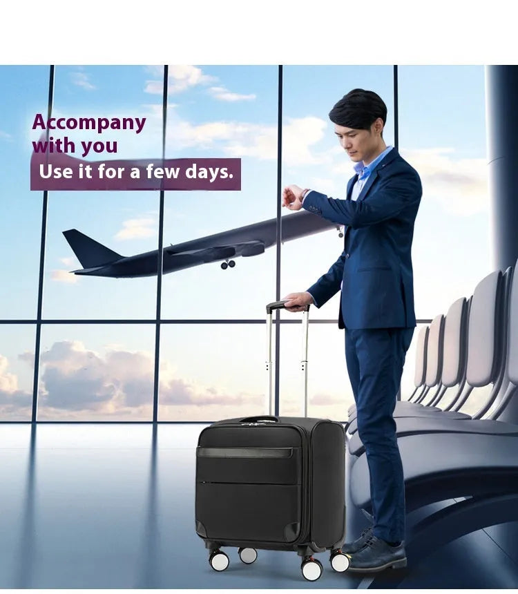 18-inch black Oxford cloth business suitcase with universal wheels for travel
