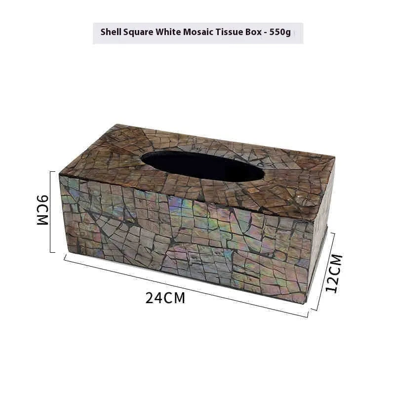 Black natural shell tissue box storage container in rectangular and square styles for coffee table decoration.