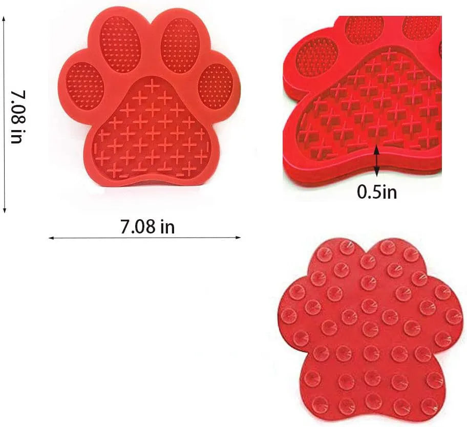 Blue silicone dog licking mat with bone texture and suction cups on back for bath time and slow feeding.