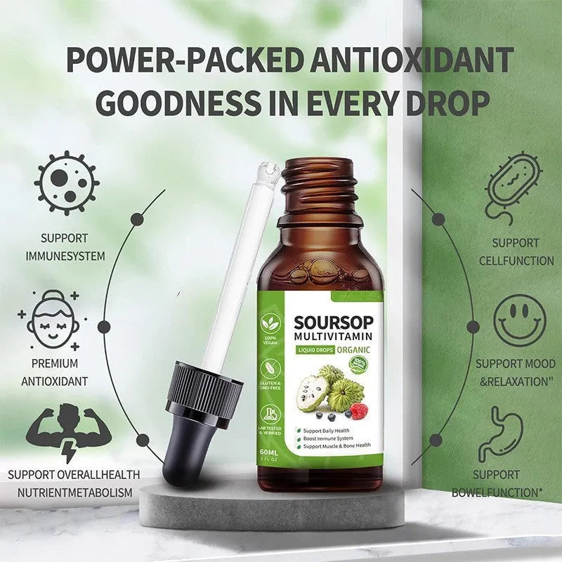 60ml bottle of Annona Prickly Fruit and Lychee liquid drops for adult consumption