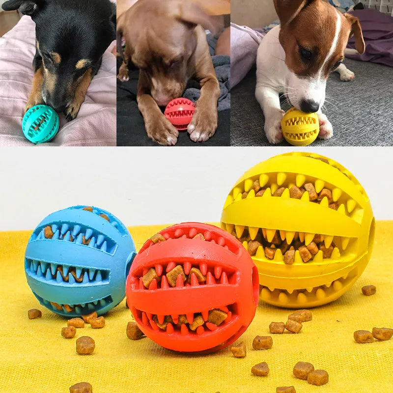 Natural silica gel slow feeder dog toy ball in blue for tooth cleaning and treat dispensing