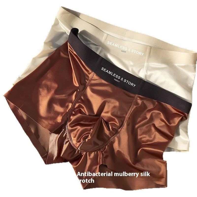 Men's ice silk underwear in multiple colours showing mid-waist design and smooth fabric texture