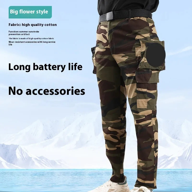 Men's pure cotton welder's fan pants in Army Green with battery accessory