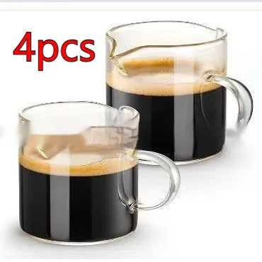 Transparent double-mouth coffee glasses with white styling for espresso and flat white drinks