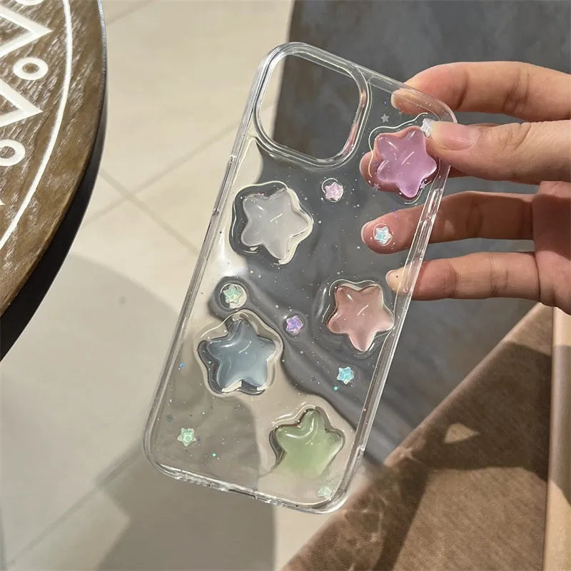 Three-dimensional five-pointed star glitter epoxy phone case for iPhone 15 Pro
