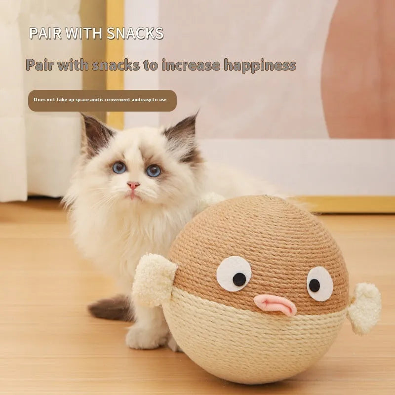 15cm cube pet food dispenser toy made from natural sisal hemp strips with tumbler puzzle design