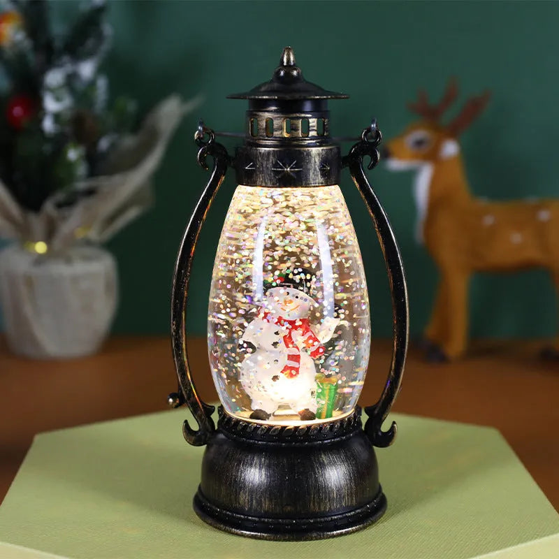 Crystal ball LED Christmas oil lamp decoration in snowman or elderly figure design