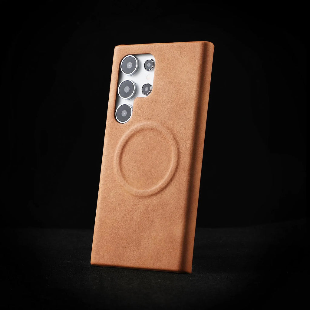 Frosted PU leather pattern phone case for Samsung Galaxy S25 Ultra and Galaxy S25, shown in black, brown, chocolate, gray, and white.