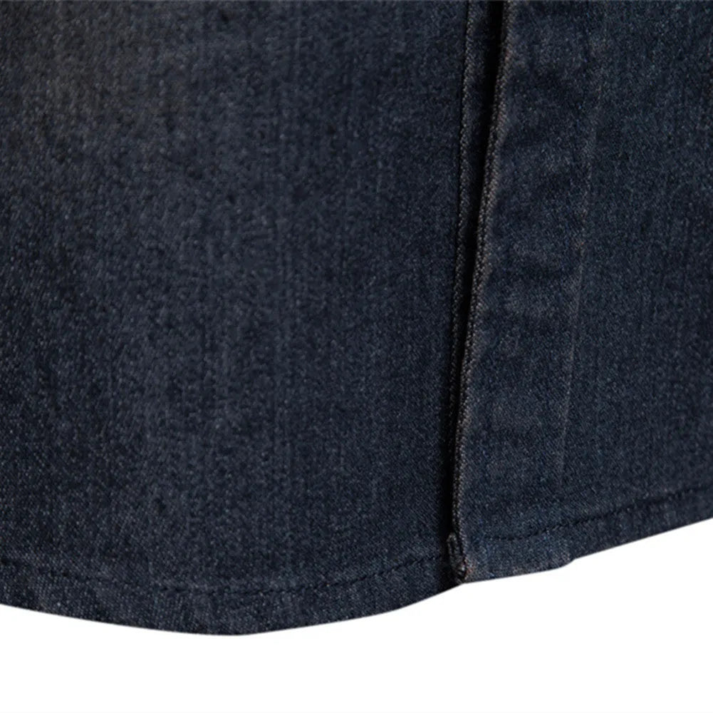 Men's slim fit cotton denim shirt in solid colour on hanger