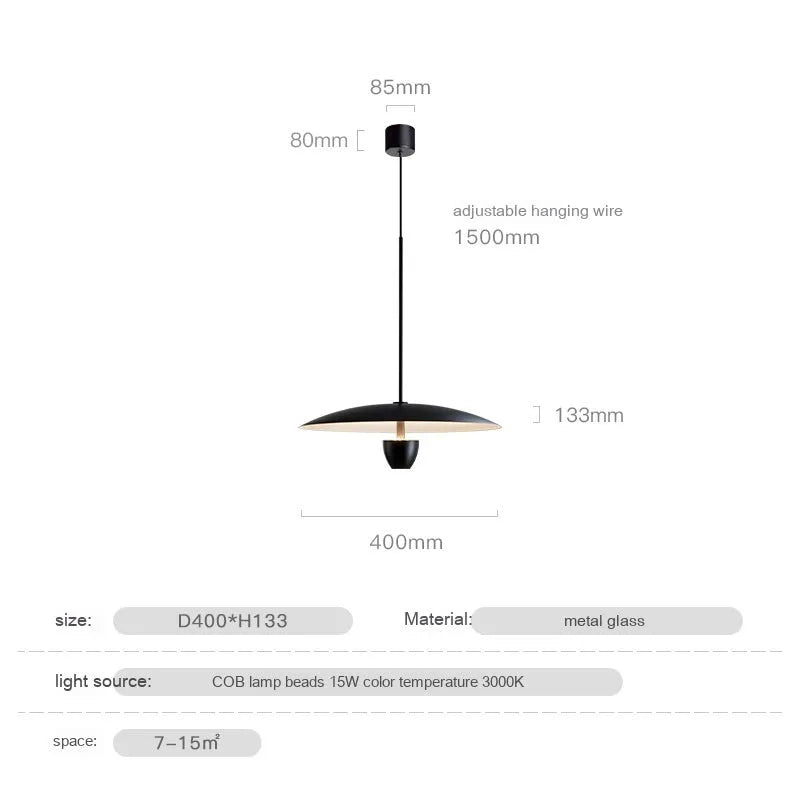 Black modern minimalist chandelier with 400mm diameter circular design