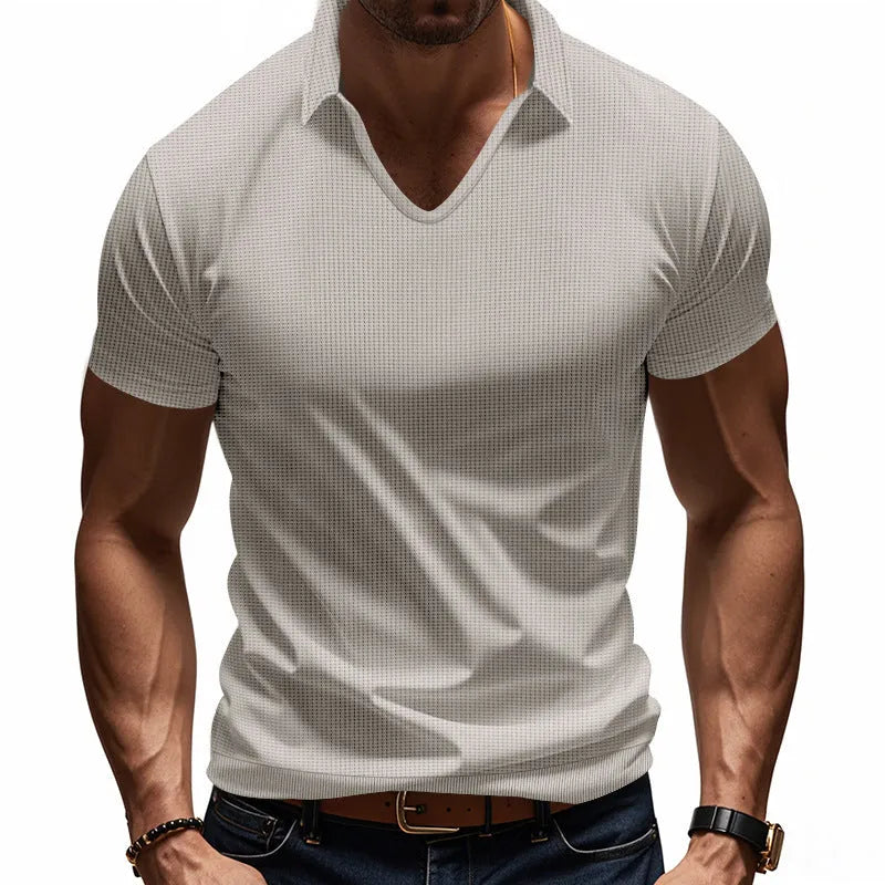 Men's casual V-neck short sleeve cotton blend tee in loose fit summer design