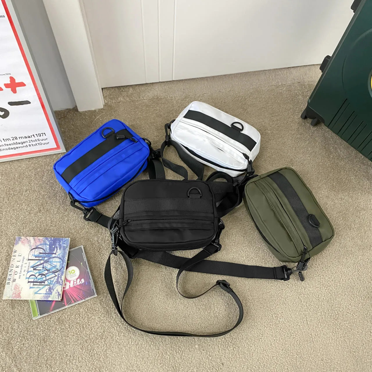 Men's nylon crossbody messenger bag in street style with sewing thread details