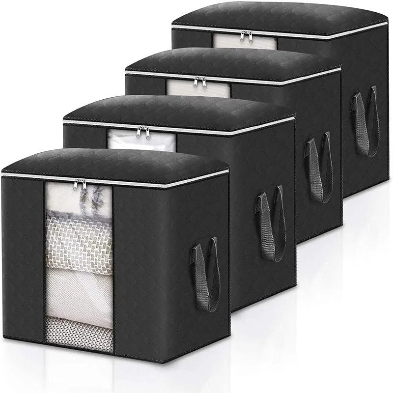 Non-woven fabric storage organiser bag for quilts and clothes in beige colour.