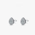 A pair of women's silver drop ear studs made from 925 sterling silver with a teardrop shape.