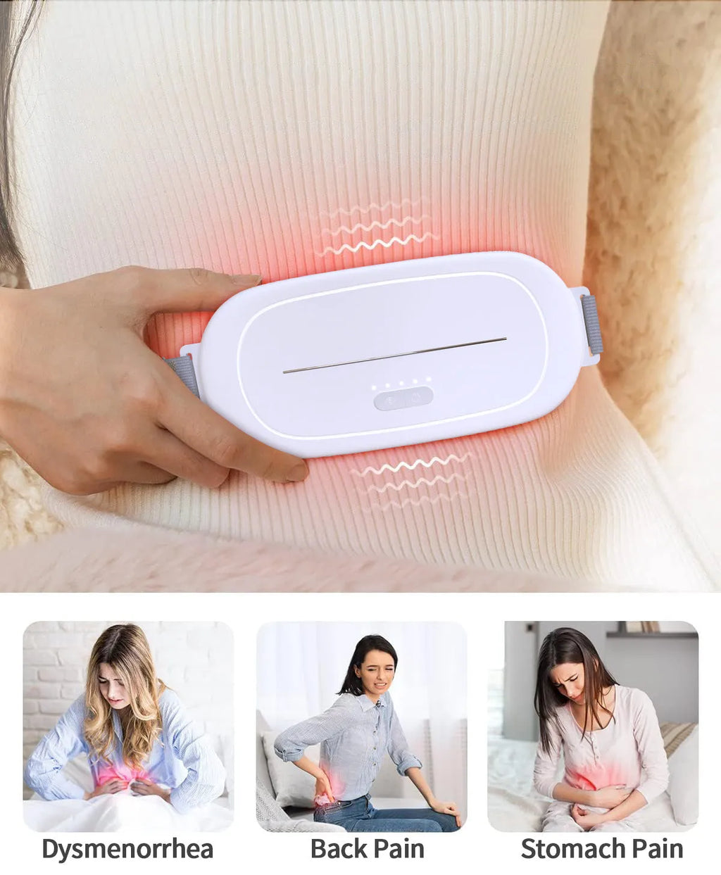 White uterine warming device with electric heating for menstrual comfort