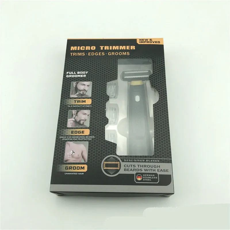 Black wireless rechargeable men's shaver with LED light on a compact stainless steel blade head