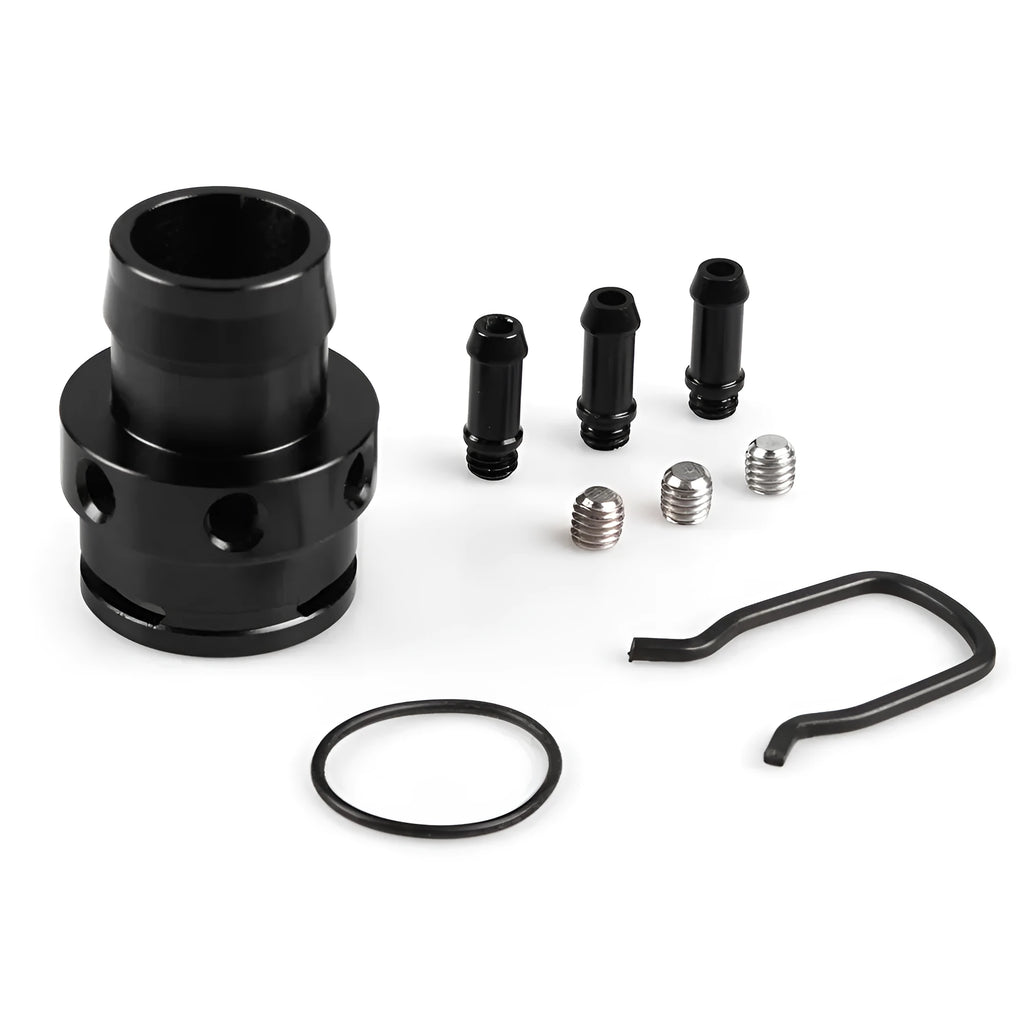 Black and titanium vacuum adapter tee for second generation engine vacuum line connections
