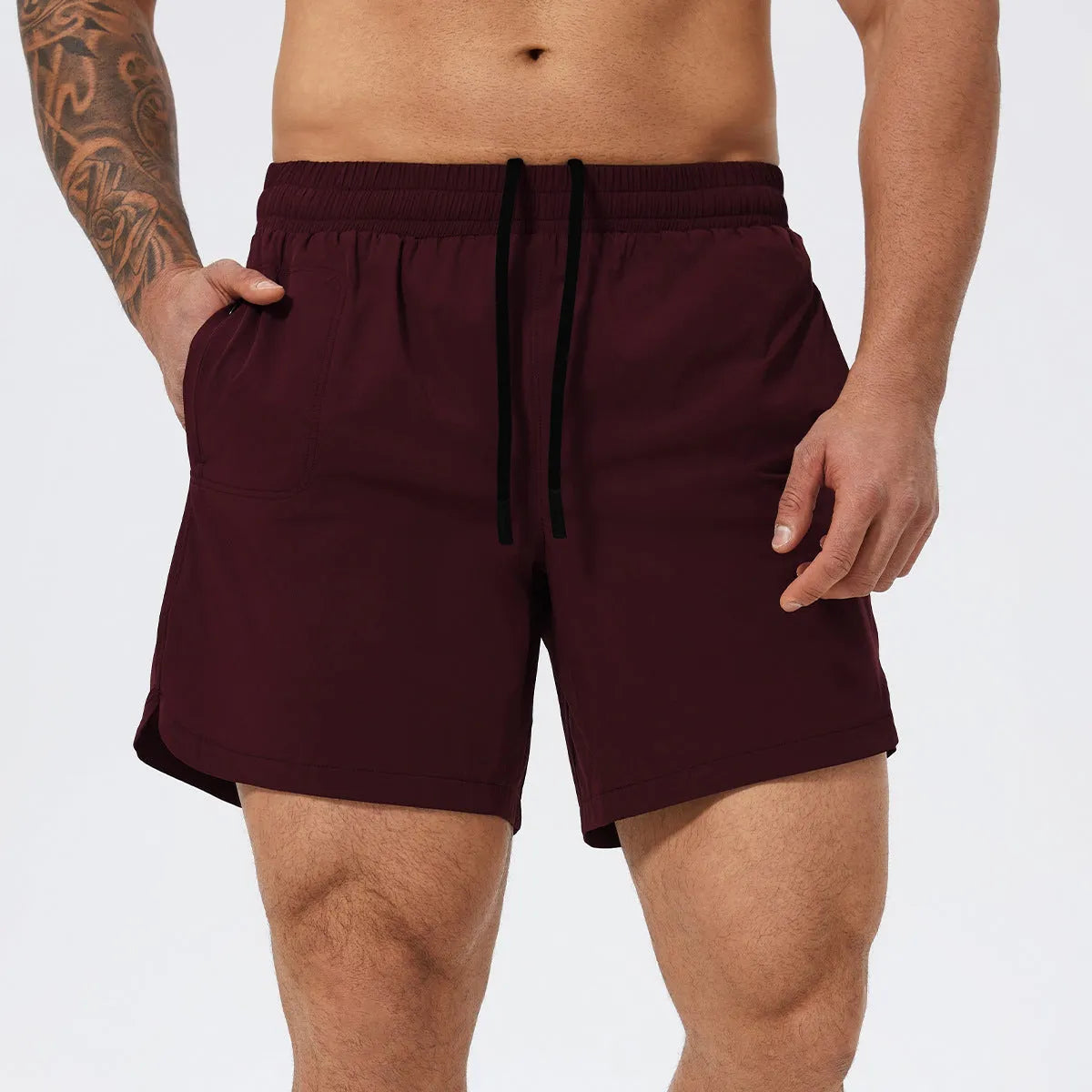Men's nylon athletic shorts for basketball tennis running in black medium grey wine red or light blue
