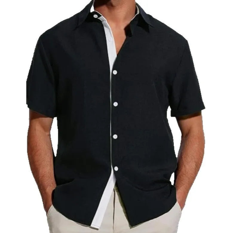 Men's short-sleeved polyester shirt with flower pattern printing in regular fit