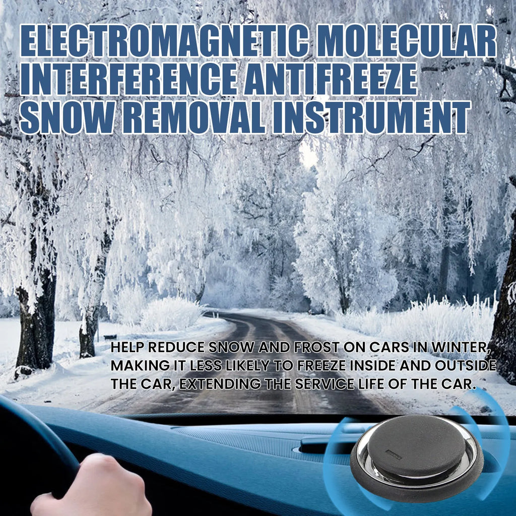 Black portable car deicing and snow melting instrument on a windscreen.