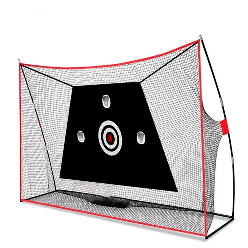 Golf wedge training net with 3-hole target and straw practice mat with accessories