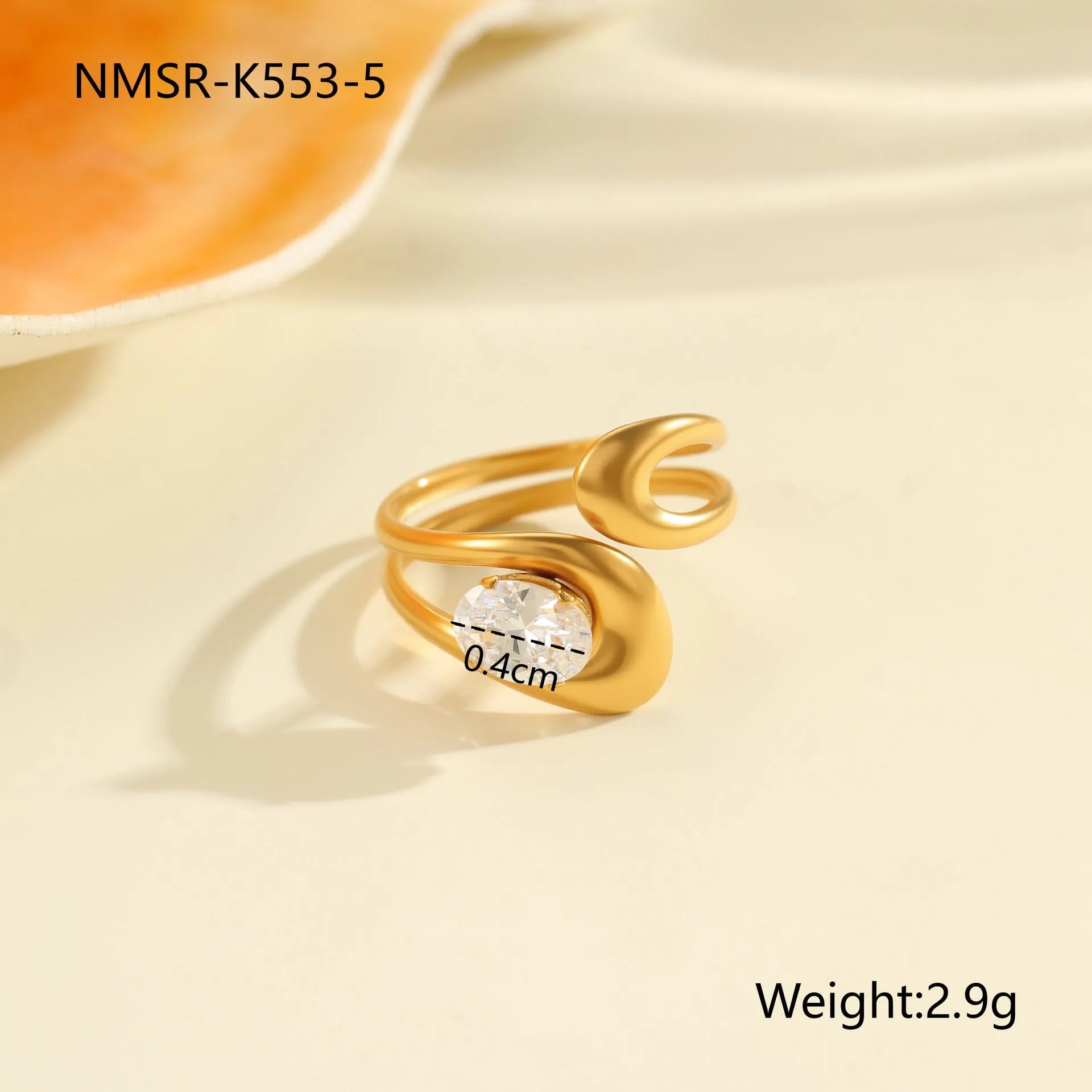 Geometric stainless steel open-mouth zircon ring for women in a silver tone.