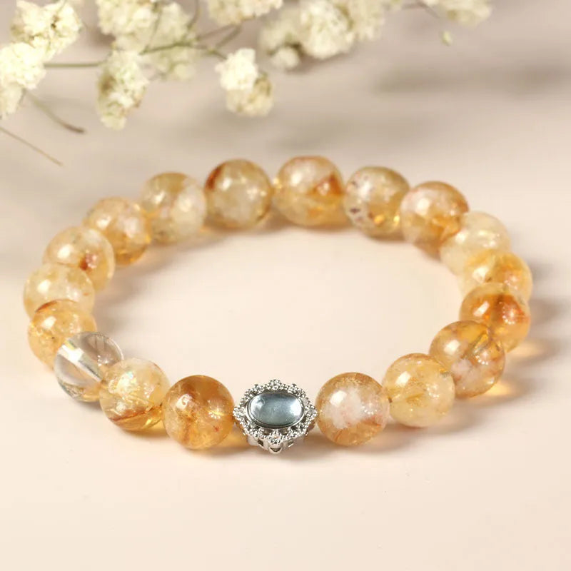 Citrine crystal bracelet with 10mm geometric beads, grinding treatment craftsmanship