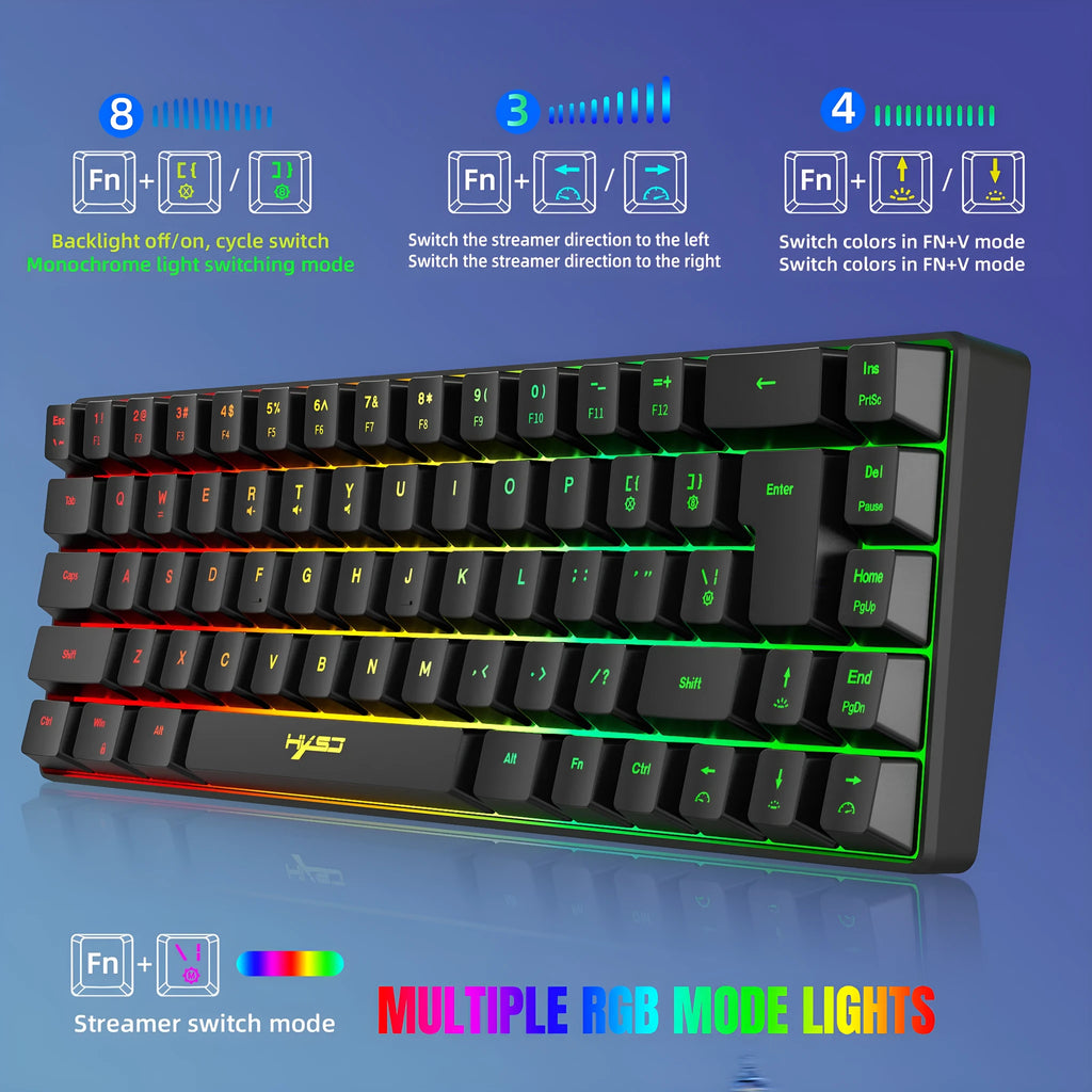Mechanical feeling membrane gaming keyboard with 68 keys, ABS plastic, wired USB cable, black colour