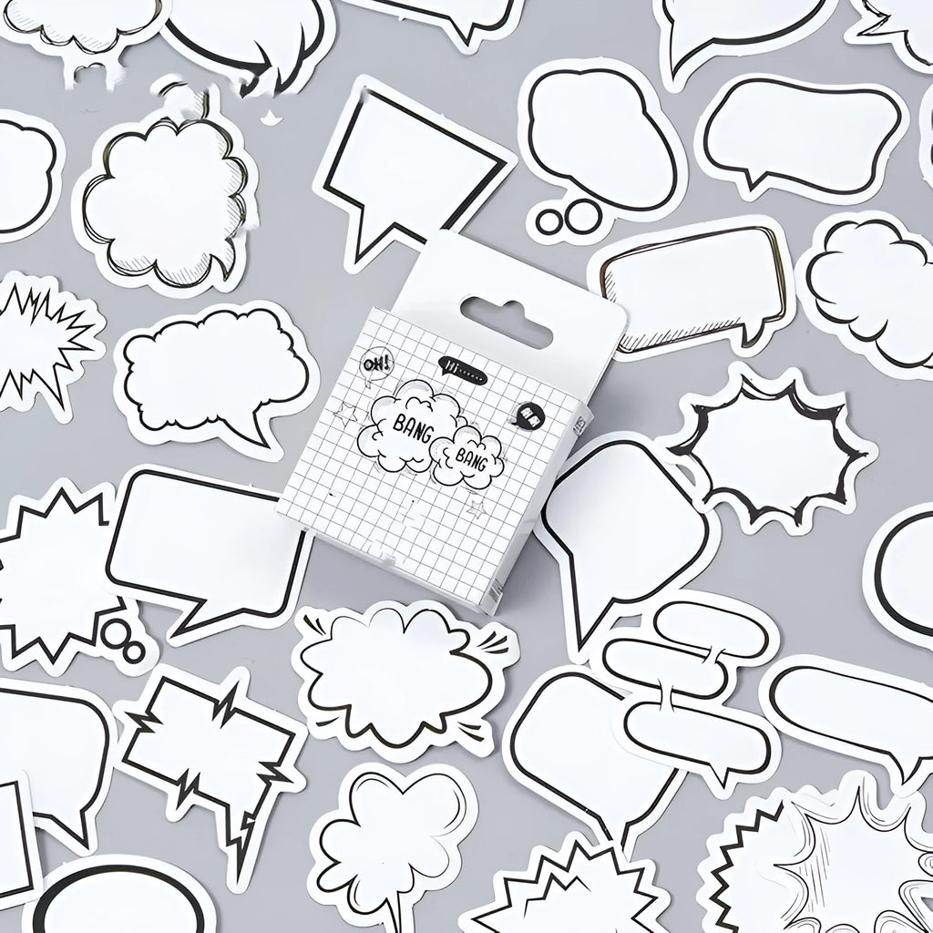Momo Original box containing 45 black and white bubble design stickers for craft decoration.