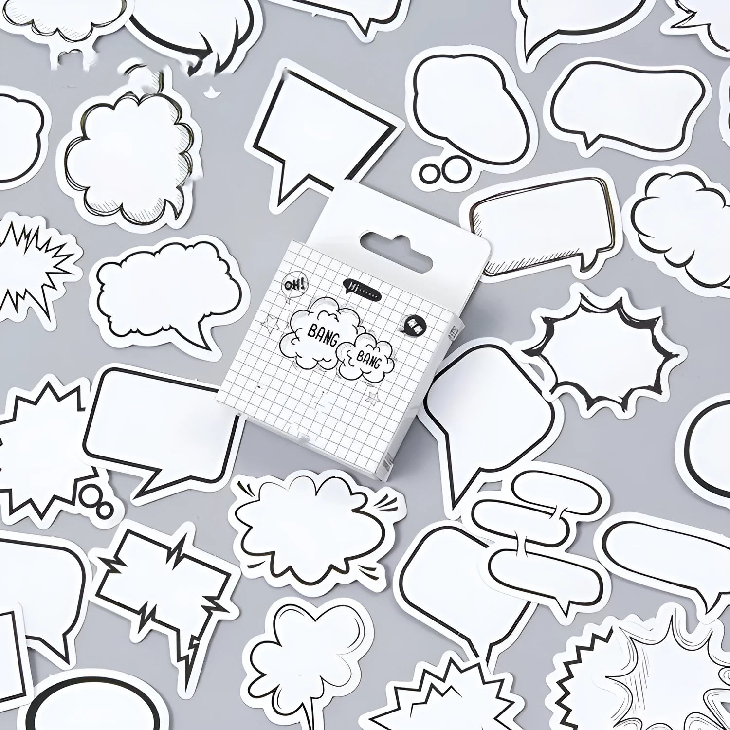 Momo Original box containing 45 black and white bubble design stickers for craft decoration.