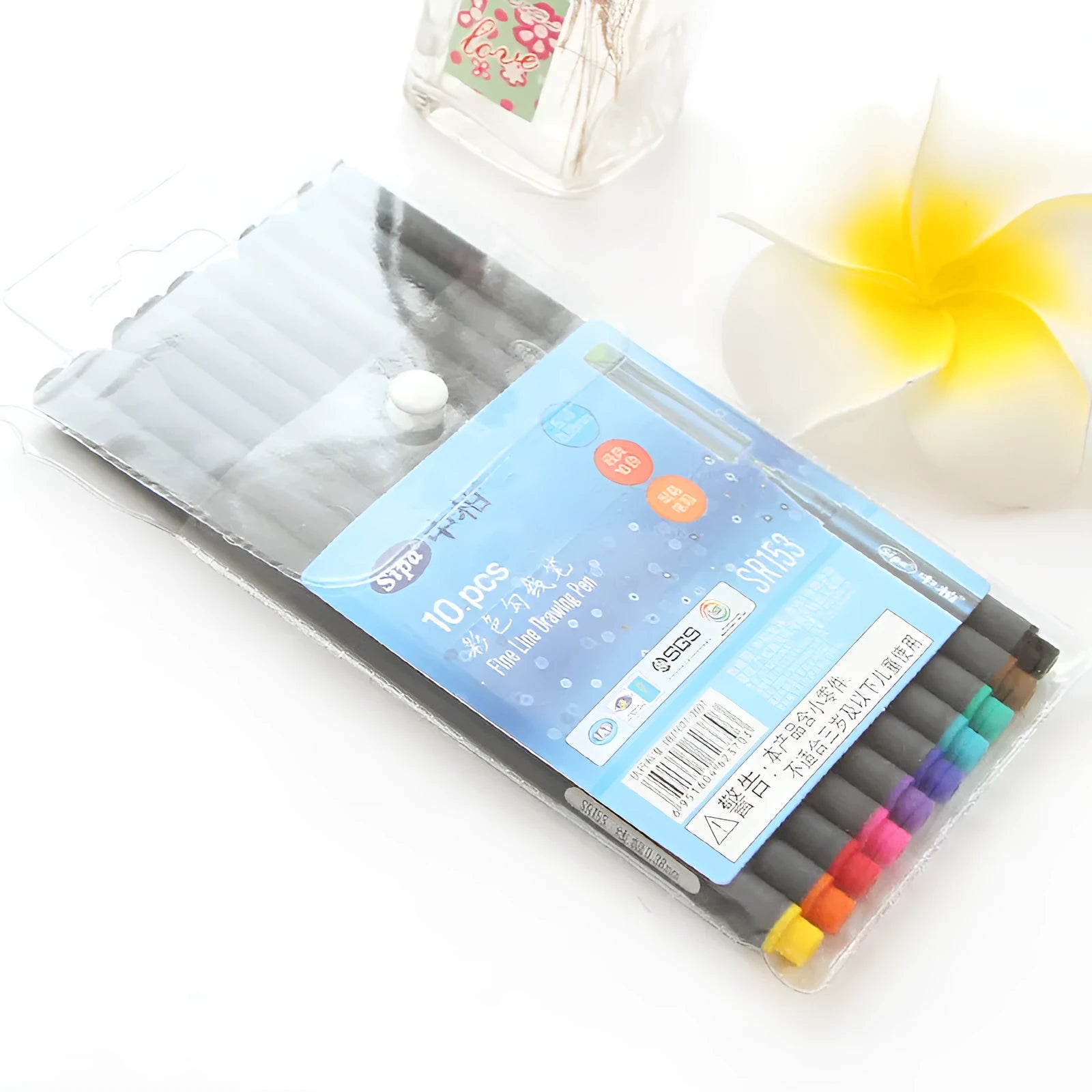 Ten 15.8 cm long technical drawing pens with 0.38mm fine line width for architecture and design.