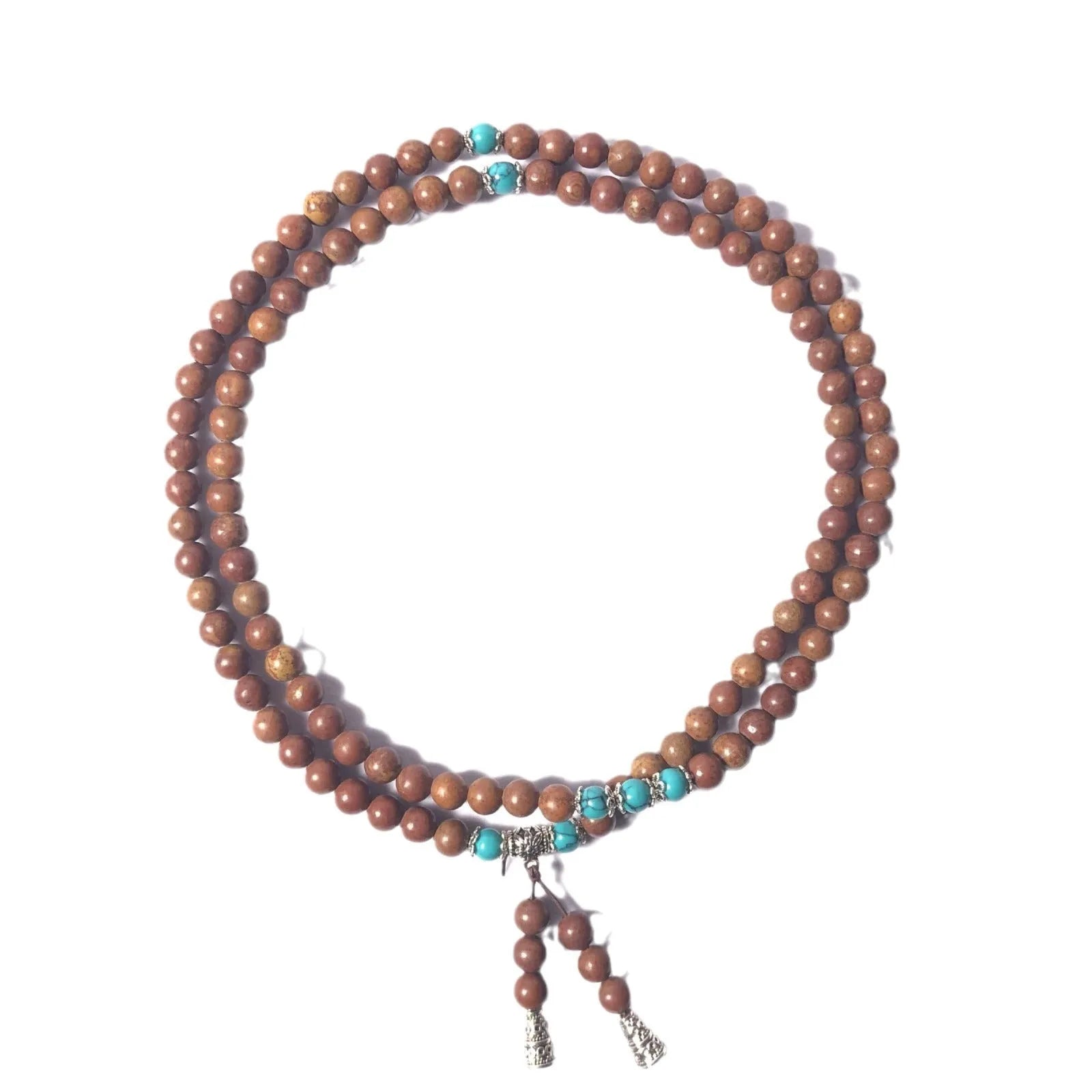 108-bead stone bracelet with geometric hand-polished beads measuring 5-6mm diameter