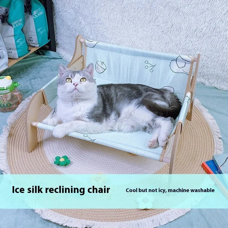 Wooden cat hammock bed, plus size 52x42x29cm, with viscose fibre pad or rattan mat