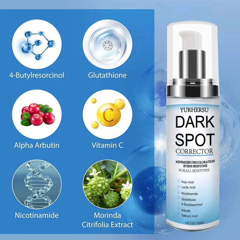 Spot lightening essence bottle for facial skincare with brightening, moisturising and tightening properties