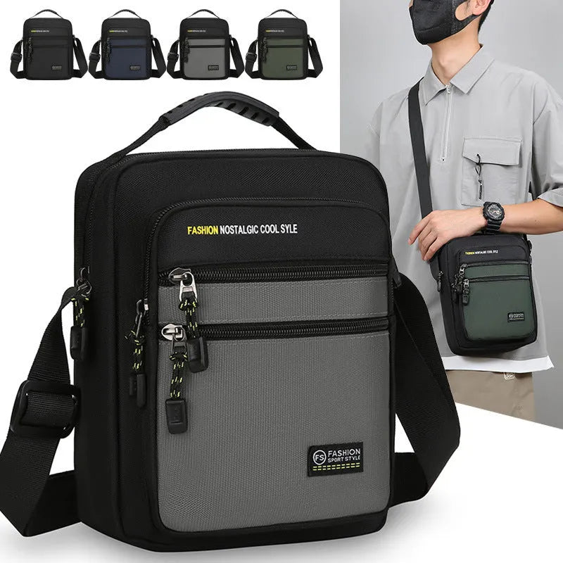 Men's nylon crossbody bag in green colour with waterproof construction and urban simplicity style