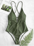 Solid colour backless lace-up one-piece swimsuit for women in black