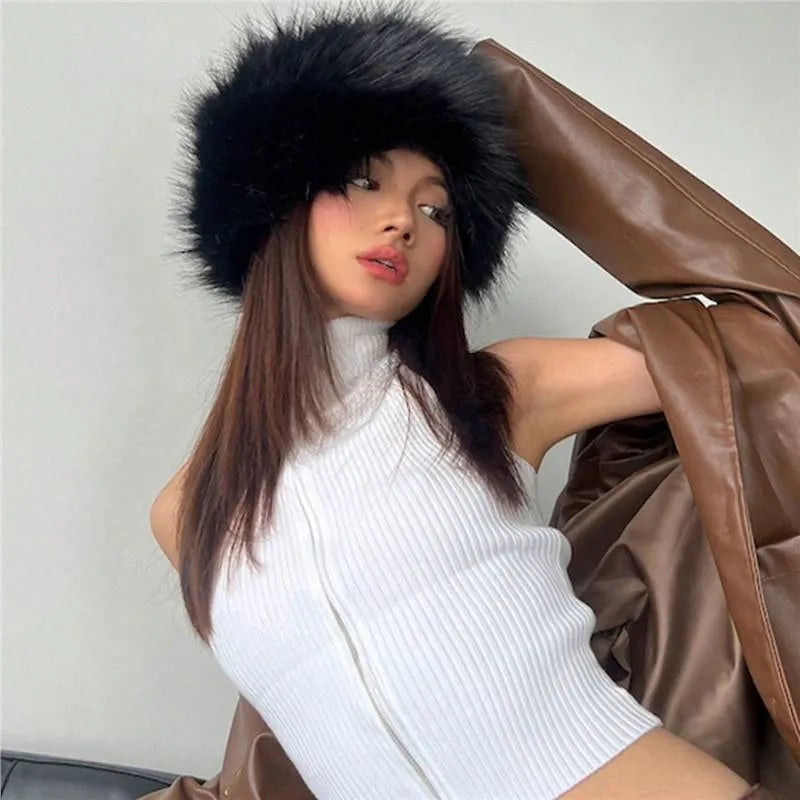 Antique white ethnic style knitted hat without top, acrylic dome crown beanie, average size with elastic inside