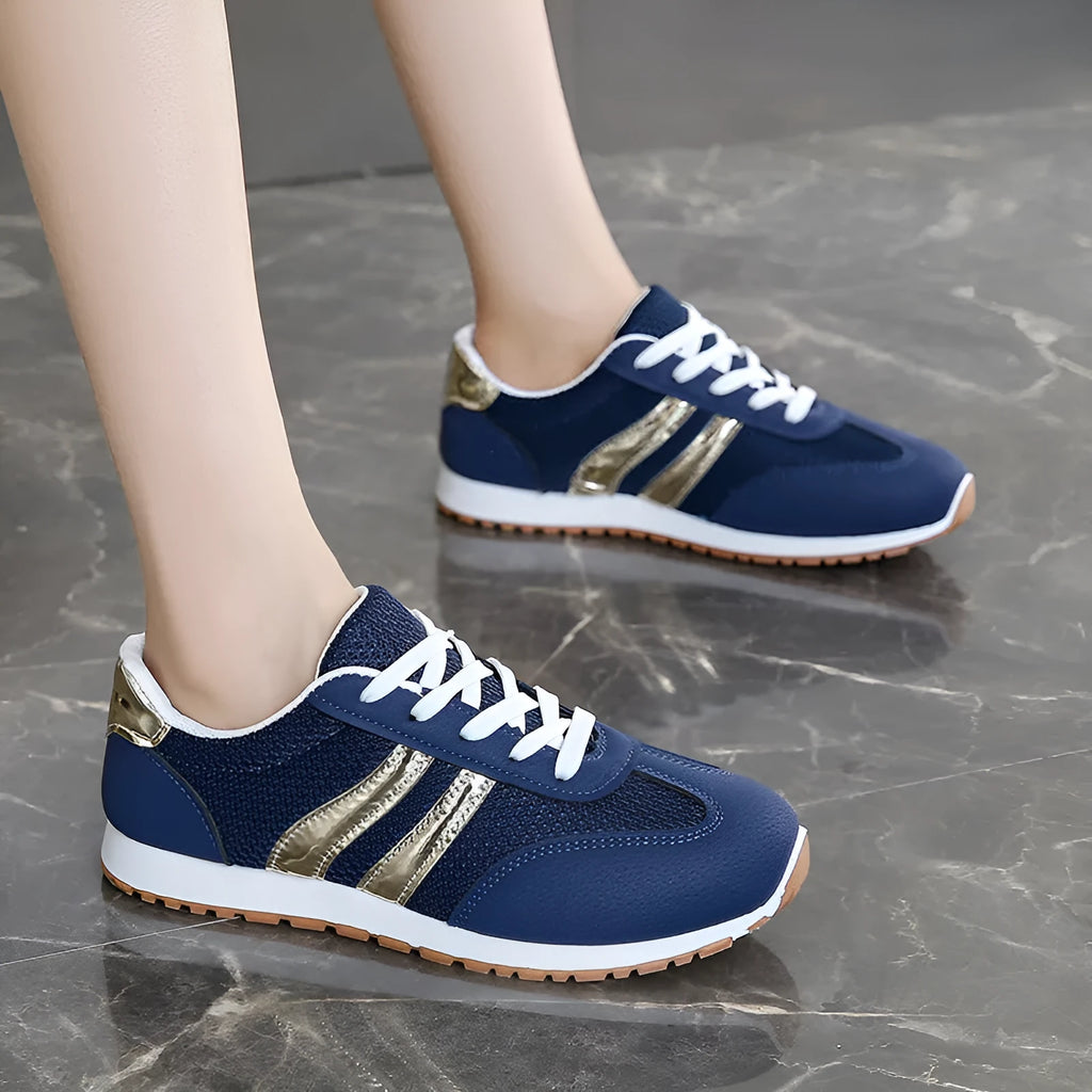 Blue women's casual tennis shoes with cross shoulder straps and non-slip rubber soles