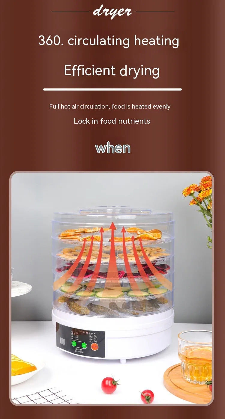 Five-layer household food dehydrator with removable drying trays and UK plug