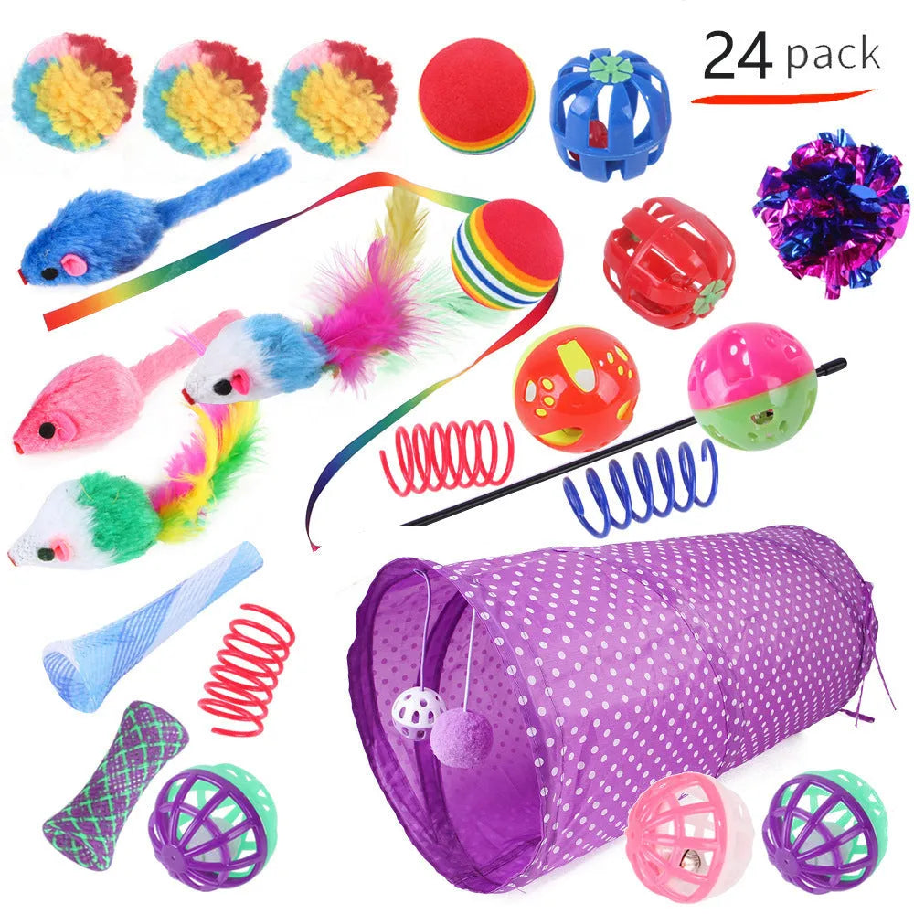 Plastic cat channel tunnel toy set showing single and double layer designs