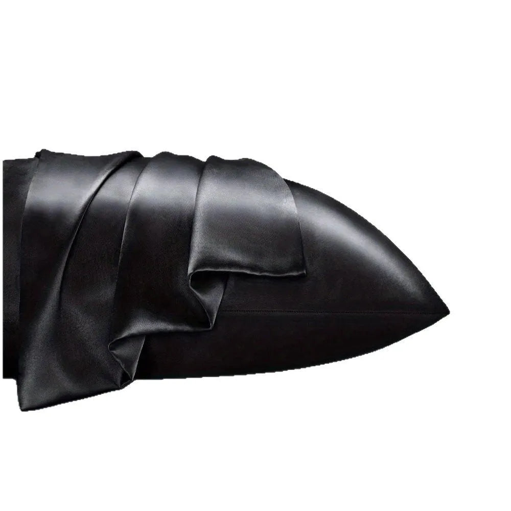 A pair of solid colour satin cloth pillowcases in a choice of thirteen colours including navy blue and rose red.