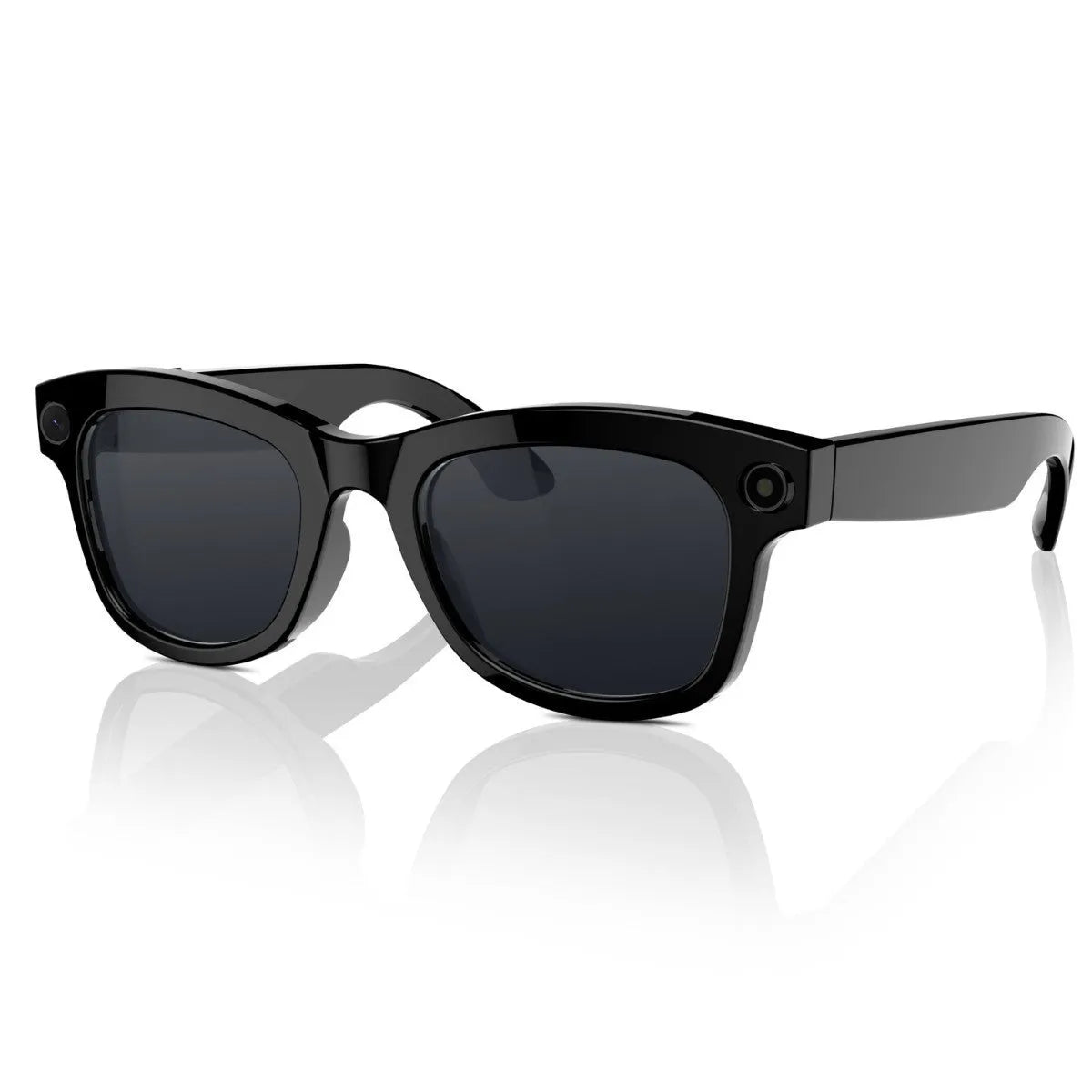 AI translation intelligent video glasses with HD camera in black and transparent lens options on a PC ABS frame.